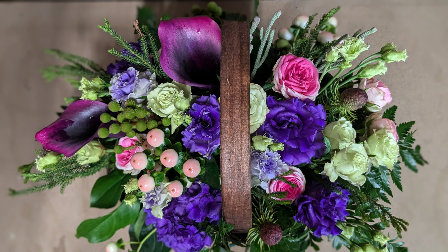 Pink and Purple trug - Quality Flowers from Ann's Flowers - Just £40.95! Shop now at Ann's Flowers