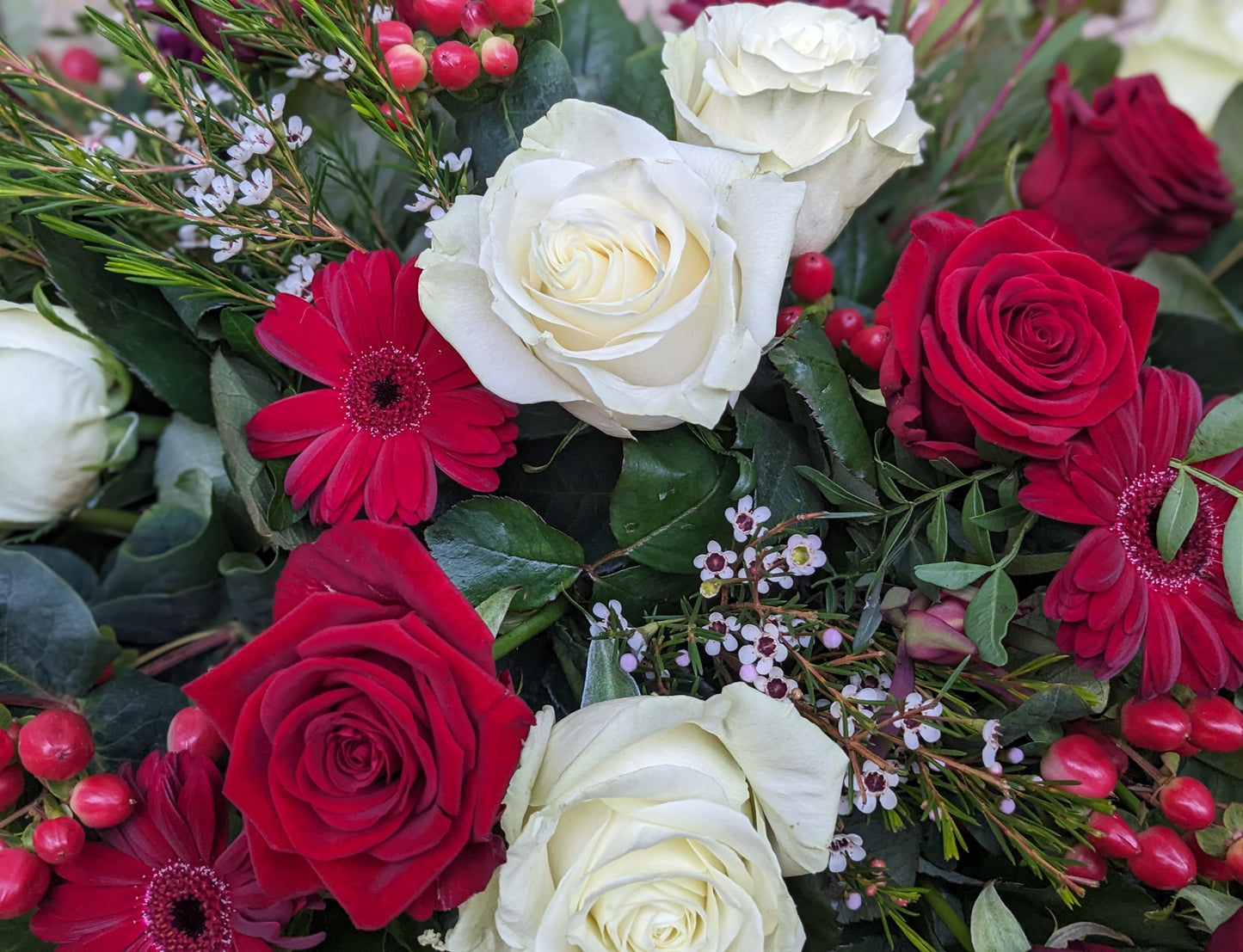 Red and White double ended spray - Quality Flowers from Ann's Flowers - Just £55! Shop now at Ann's Flowers