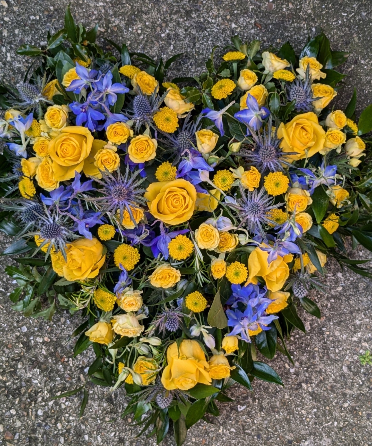 Yellow rose and blue Heart - Quality Flowers from Ann's Flowers - Just £65! Shop now at Ann's Flowers